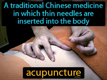A traditional Chinese medicine in which thin needles are inserted into the body