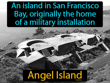 an island in San Francisco Bay, originally the home of a military installation