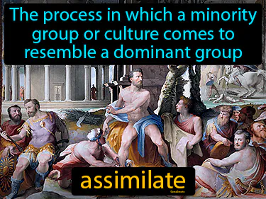The process in which a minority group or culture comes to resemble a dominant group