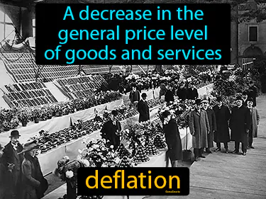 a decrease in the general price level of goods and services