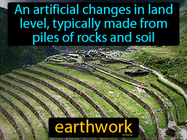 An artificial changes in land level, typically made from piles of rocks and soil