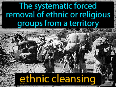 The systematic forced removal of ethnic or religious groups from a territory