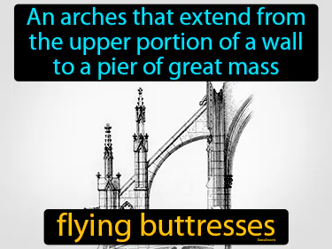 An arches that extend from the upper portion of a wall to a pier of great mass