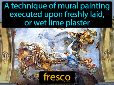 A technique of mural painting executed upon freshly laid, or wet lime plaster