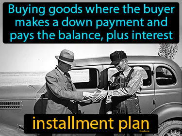 buying goods where the buyer makes a down payment and pays the balance, plus interest