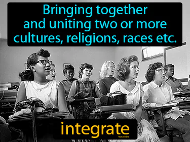 bringing together and uniting two or more cultures, religions, races etc.