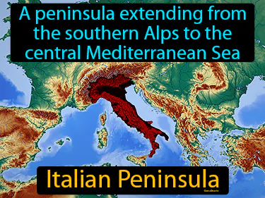 a peninsula extending from the southern Alps to the central Mediterranean Sea