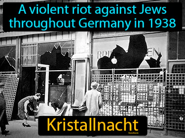 a violent riot against Jews  throughout Germany in 1938