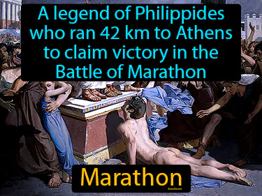 a legend of Philippides who ran 42 km to Athens to claim victory in the Battle of Marathon