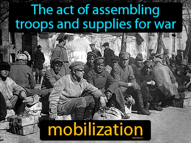 The act of assembling troops and supplies for war