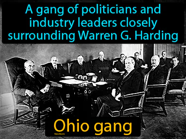 a gang of politicians and industry leaders closely surrounding Warren G. Harding