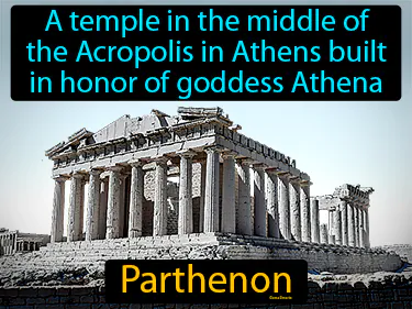 A temple in the middle of the Acropolis in Athens built in honor of goddess Athena