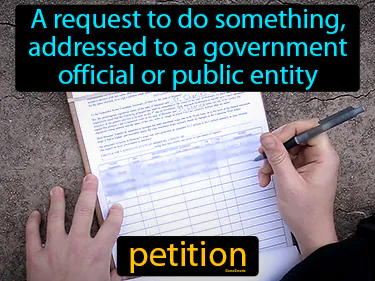 a request to do something, addressed to a government official or public entity