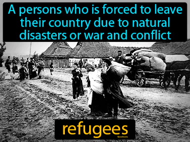 a persons who is forced to leave their country due to natural disasters or war and conflict