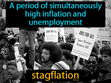 a period of simultaneously high inflation and unemployment