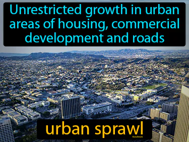 unrestricted growth in urban areas of housing, commercial development and roads