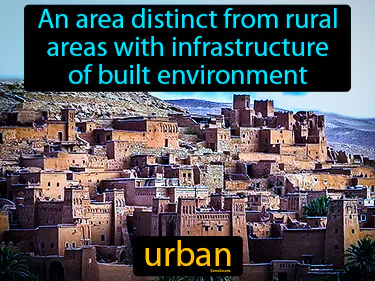 an area distinct from rural areas with infrastructure of built environment