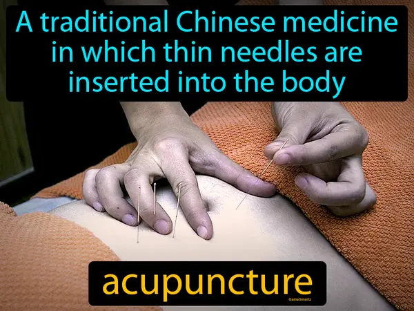 A traditional Chinese medicine in which thin needles are inserted into the body