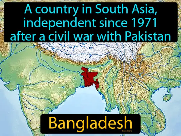a country in South Asia, independent since 1971 after a civil war with Pakistan