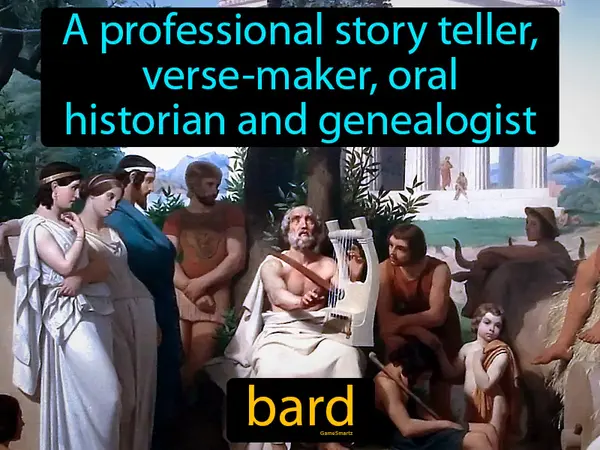 a professional story teller, verse-maker, oral historian and genealogist