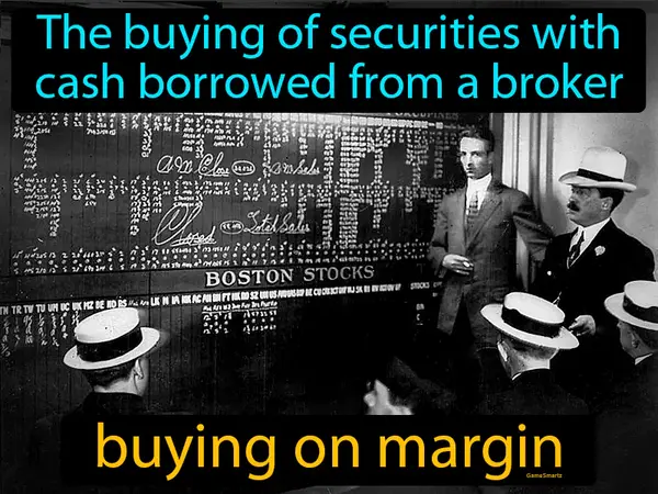 the buying of securities with cash borrowed from a broker