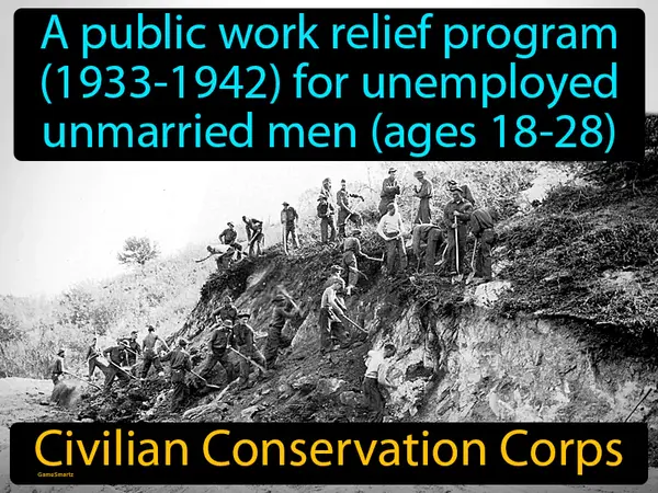 a public work relief program (1933-1942) for unemployed unmarried men (ages 18-28)