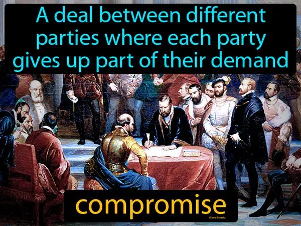 A deal between different parties where each party gives up part of their demand