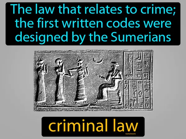 The law that relates to crime; the first written codes were designed by the Sumerians