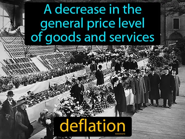 a decrease in the general price level of goods and services