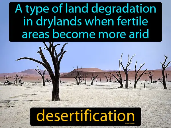 a type of land degradation in drylands when fertile areas become more arid