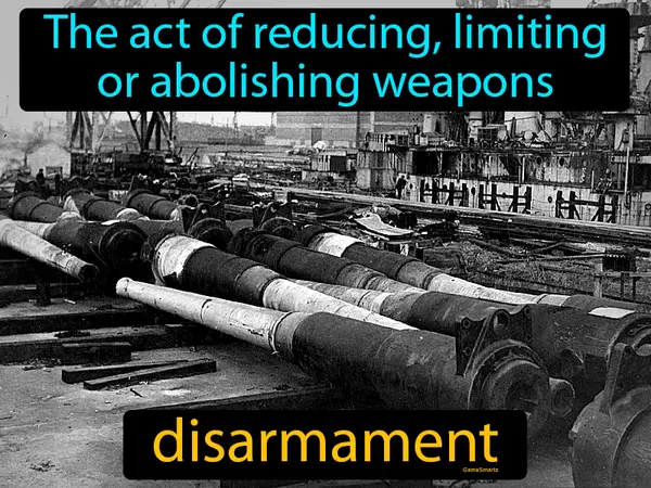 The act of reducing, limiting or abolishing weapons