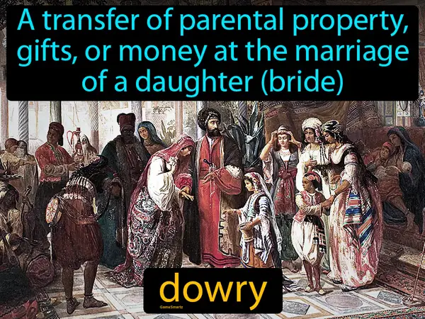 A transfer of parental property, gifts, or money at the marriage of a daughter (bride)