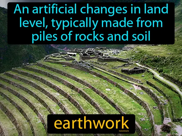An artificial changes in land level, typically made from piles of rocks and soil