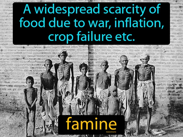 a widespread scarcity of food due to war, inflation, crop failure etc.
