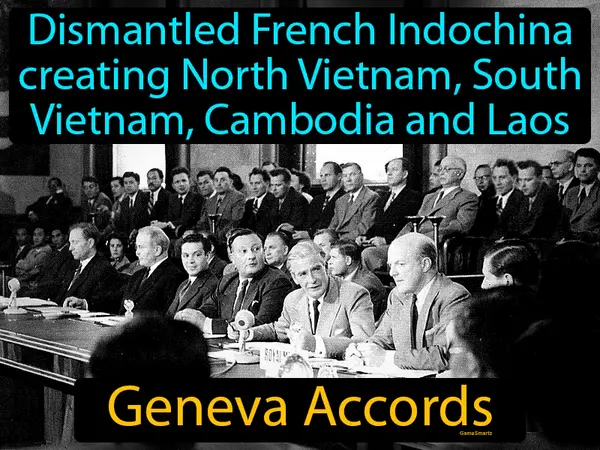 dismantled French Indochina creating North Vietnam, South Vietnam, Cambodia and Laos