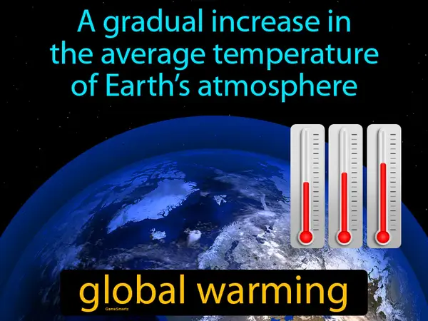 A gradual increase in the average temperature of Earth’s atmosphere