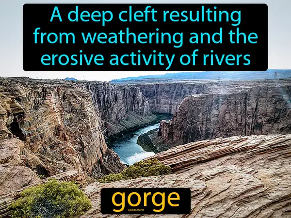 a deep cleft resulting from weathering and the erosive activity of rivers