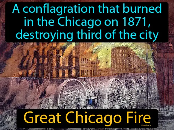 a conflagration that burned
in the Chicago on 1871,
 destroying third of the city