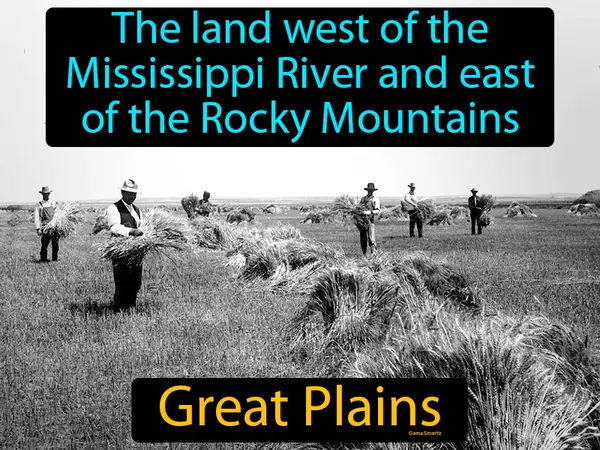 a land west of the Mississippi River and east of the Rocky Mountains, an important part of westward expansion in the US