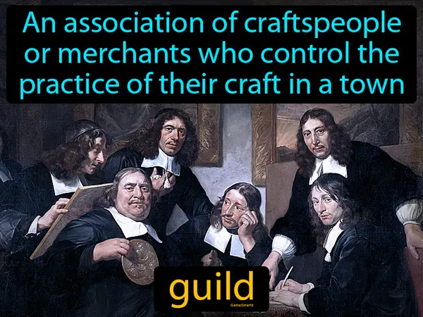 An association of craftspeople or merchants who control the practice of their craft in a town