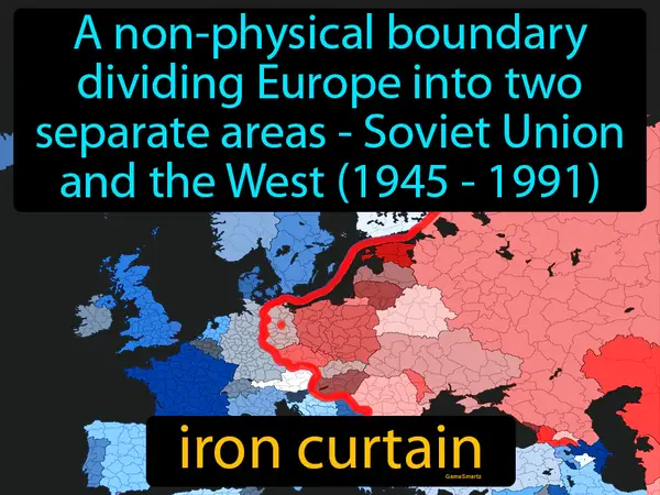 a non-physical boundary dividing Europe into two separate areas - Soviet Union and the West (1945 - 1991)