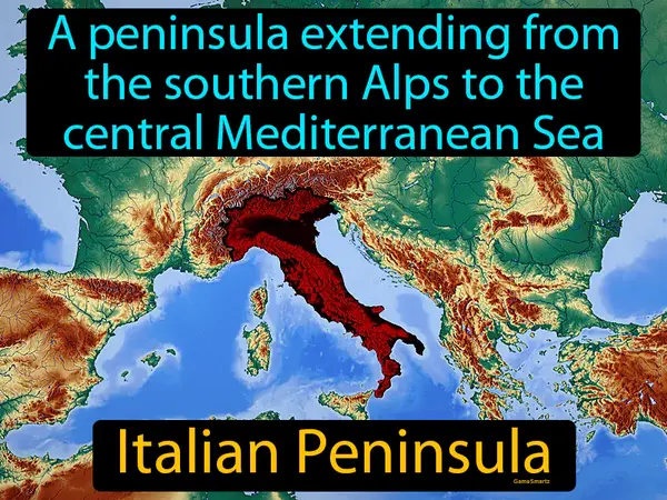 a peninsula extending from the southern Alps to the central Mediterranean Sea