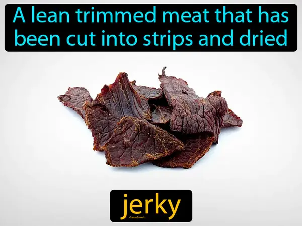 A lean trimmed meat that has been cut into strips and dried