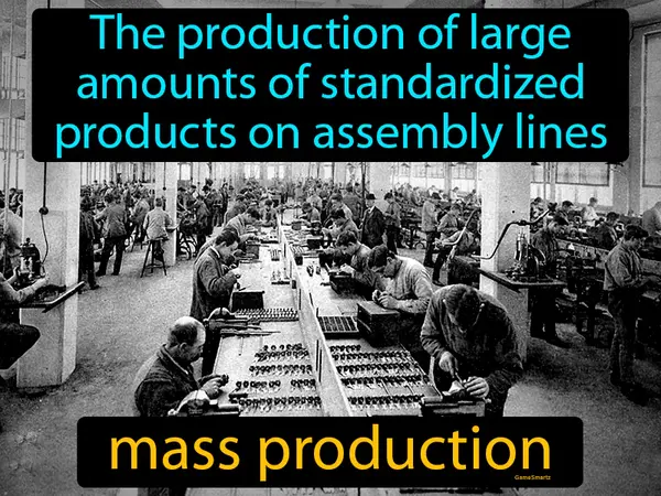the production of large amounts of standardized products on assembly lines