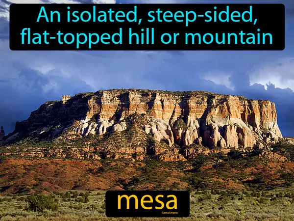 An isolated, steep-sided, flat-topped hill or mountain