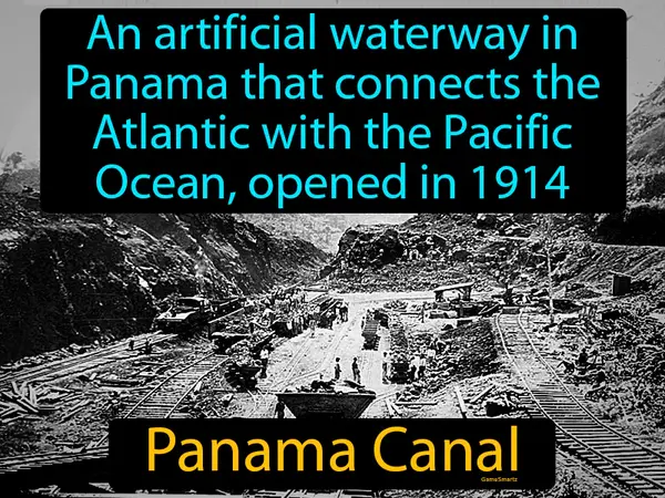 An artificial waterway in Panama that connects the Atlantic with the Pacific Ocean, opened in 1914