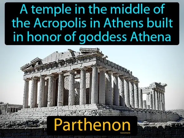 A temple in the middle of the Acropolis in Athens built in honor of goddess Athena