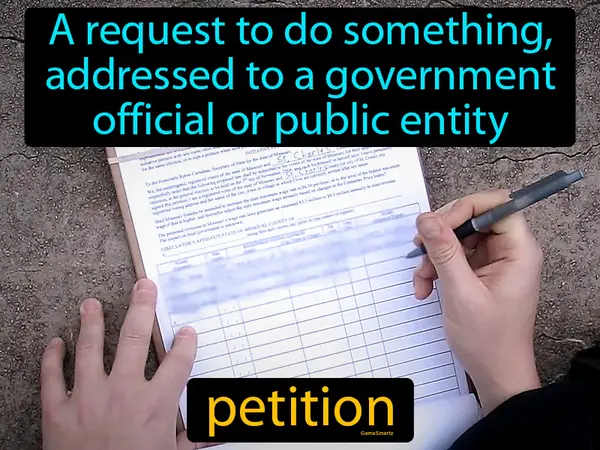 a request to do something, addressed to a government official or public entity