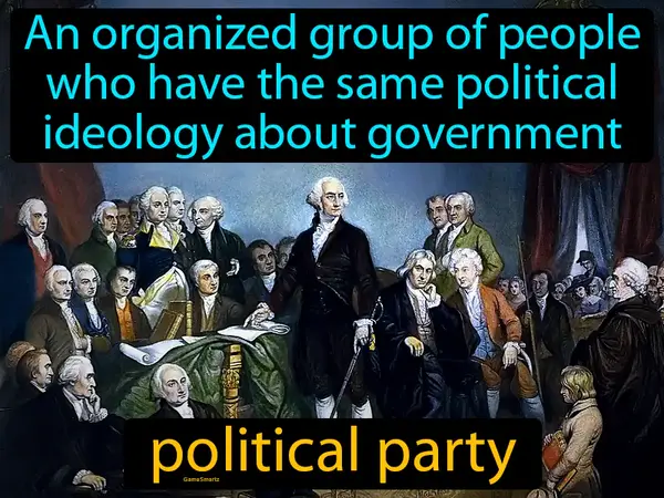 an organized group of people who have the same political ideology about government