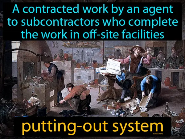 A contracted work by an agent to subcontractors who complete the work in off-site facilities